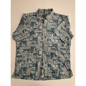 ONO Liberty‎ House Hawaiian Shirt Palm Tree Print Button Up Shirt XL